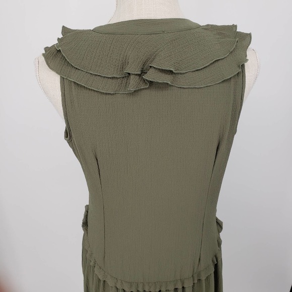 3/$25 Cupio High Low Dress S Ruffle Trim Lace Up V Neck A Line Green NWT - Picture 9 of 13